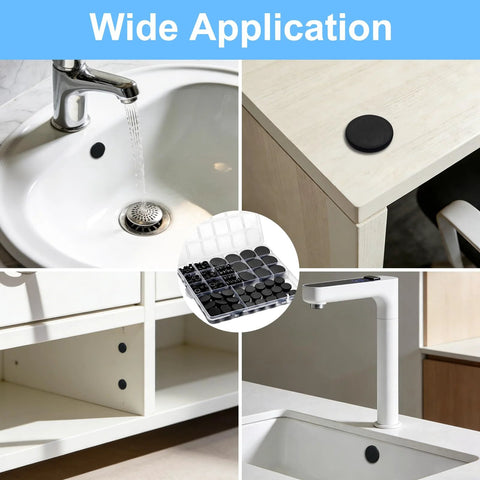 125 Piece Silicone Rubber Hole Plugs Kit Eight Size Range For Round Holes shown in various home applications