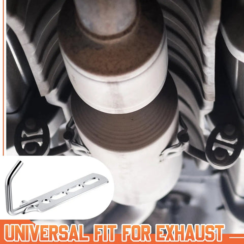 2 Pack Exhaust Hanger Set Universal Muffler Hanger Swivel Tail Pipe Bracket Heavy Duty Flexible Mounts For Cars Trucks SUVs Bolt On Easy Install Durable Stainless Steel Perfect For Retrofit Upgrades And Quiet Exhaust Alignment Silver installed undercarriage view