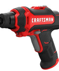 Heavy Duty Compact Cordless Screwdriver Kit With Built In Led Work Light And Magnetic Nose For No Sweat Home Repairs Grab And Go Tool Set Includes Rechargeable Battery And Eight Quick Change Bits Solid Build Ready To Roll close-up image of the screwdriver's handle and chuck.
