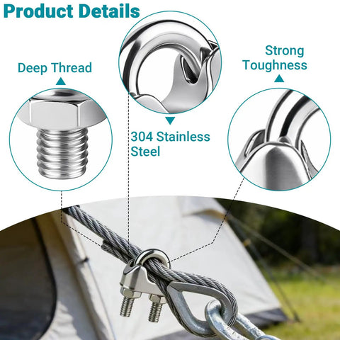 Top Shelf Heavy Duty 25 Piece Set 3/16 Inch M4 Stainless Steel Wire Rope Cable Clamps Rock Solid Hardware For Rigging Automotive And Home Workshop Repair Jobs