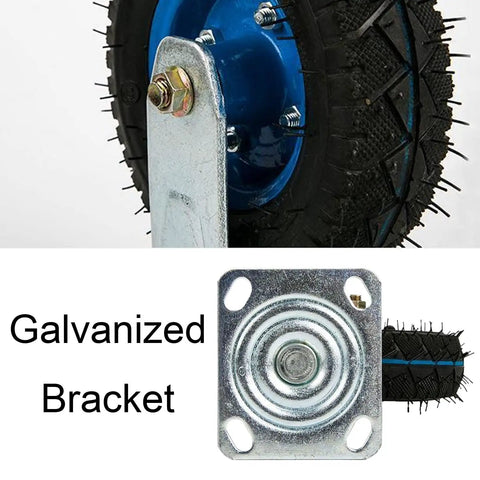 Close-up of Two Pack Heavy Duty Swivel Caster Wheels With Locking Brakes showing a galvanized bracket and durable rubber tire.
