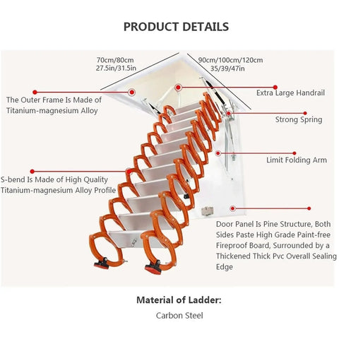 Electric Attic Ladder Remote Control Pull Down Folding Loft Stairs seamless design with titanium-magnesium alloy frame and handrail.