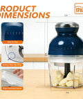 Brigii One Touch Electric Garlic Mincer And Onion Chopper 17oz Mini Food Processor with 304 stainless steel blades in blue.