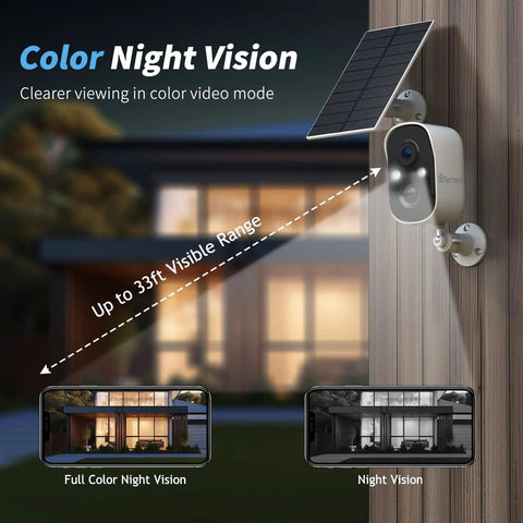 Wireless Outdoor Security Cam With Solar Power And Built In 5200mAh Battery AI Motion Detection 1080P Color Night Vision