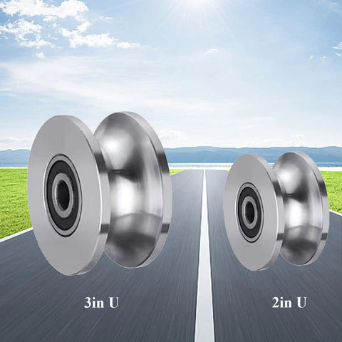 Beefy Sliding Gate Rollers Stainless Steel U Groove For Barn Doors Heavy Duty Cable Pulley Block With Bearing U Shaped Rail Wheels Quiet Smooth Operation Plate Caster With Bearing 2 Pack, 3in and 2in U groove rollers
