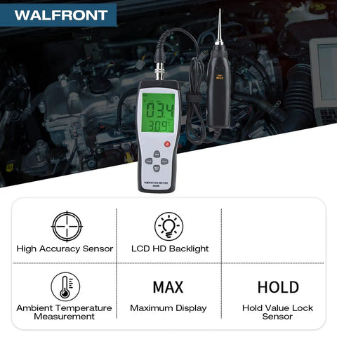 Pro Grade Handheld Vibrometer With Accelerometer For Motors Bearings Pumps And Industrial Machinery Analysis Measures Acceleration Velocity And Displacement For Real Time Vibration Monitoring And Fault Detection, LCD display