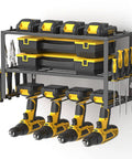 Power Tool Organizer For Wall Mounted Garage, 4 Drill Holders, Floating 3 Layer Tool Rack, tools displayed on mounted shelf
