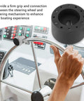 Top Tier Marine Boat Steering Wheel Hub Adapter 6 Bolt Pattern Fits Three Quarter Inch Tapered Keyway Shaft with steering wheel in use.