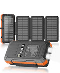 Massive 49800mAh Solar Power Bank With Four Built In Cables And Four Foldable Panels PD 22W Fast Charge USB C Input And Output Flashlight