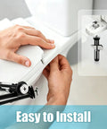 Universal Toilet Seat Bolts Replacement Kit With Stainless Steel Heavy Duty Toilet Lid Screws Washers And Lock Nuts For Top Mount Lids Fits Most Standard Elongated Toilets Rust Resistant And Breezy To Install installed on white toilet seat