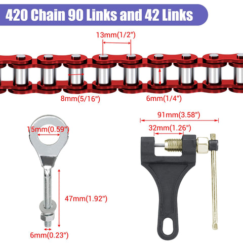 420 chain 90 links and 42 links with tools for 60 Tooth Sprocket 420 Mini Bike Chain Kit Replacement For Coleman CT200U CT200UEX