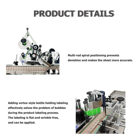 Premium Automatic Labeling Machine For Round Bottles High Speed Label Applicator With Heavy Duty Conveyor Chain 110V showing spiral positioning and vertex style labeling.