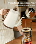 Gooseneck Electric Kettle For Pour Over Coffee And Tea, 1L Capacity, 1000W Fast Boil, 304 Stainless Steel BPA Free, Retro White Design