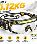 Kickass Rechargeable LED Safety Glasses With Hands Free Work Goggles Delivering Four Flexible Light Modes Bright Main Bar And Side Beacons Usb C Quick Charge Durable Adjustable Strap, ultra-lightweight design at 0.12kg.