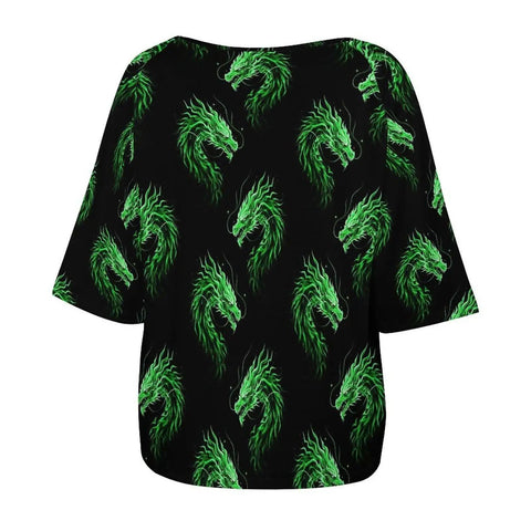 Back view of Cool Women Dragon Fire Art Tee With Boat Neck Loose Fit Short Sleeve Breathable Polyester Blend For Daily Wear