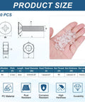 Rock Solid Clear Acrylic Bolts And Hex Nut Kit M4 X 6Mm Plastic Machine Screws in a hand with size diagrams and specs.