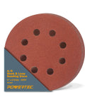 40 Grit 5 Inch Sanding Discs Set 25 Pack Hook And Loop 8 Hole Aluminum Oxide Discs for orbital sanders, showing front view.