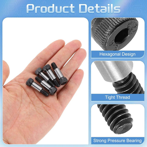Hand holding Alloy Steel Hex Socket Head Shoulder Bolts Five Eighths Inch Shoulder Length Five Sixteenths Inch Diameter