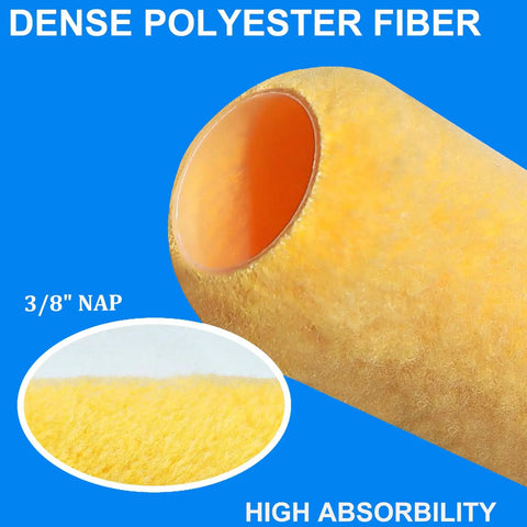 Close-up of 3/8" nap on a roller from 18 Piece 9 Inch Paint Roller Covers Kit With Dense Three Eighth Inch Nap For Semi Smooth To Textured Surfaces Durable Polyester