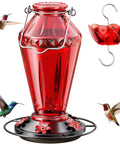 Glass Hummingbird Feeder For Outdoors, 25oz Red With 5 Flower Ports And Bee Guard, Ant Moat, Leakproof Design in garden setup