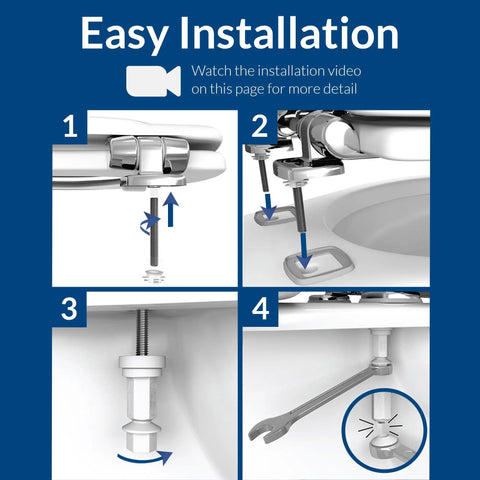 Installation process of Soft Close Toilet Seat With Brushed Nickel Hinges, Round, High Density Enameled Wood, White, STA-TITE system