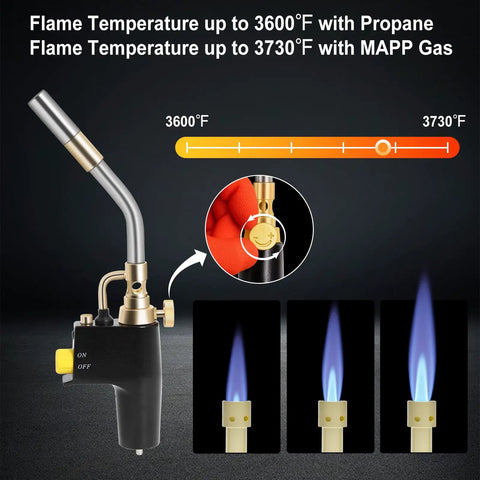 Propane Torch Head Kit With Three Nozzles High Intensity Trigger Start for varied flame temp, compatible with Bernzomatic torches
