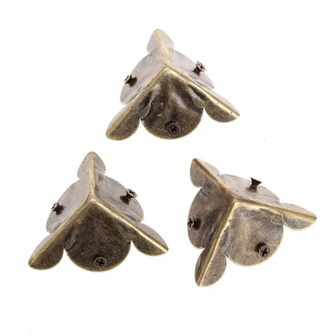 Solid Antique Bronze Corner Protectors set of three, 30mm edge guards, made of durable iron for furniture protection.