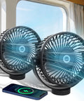 2-Pack Magnetic Cruise Fan With 12000mAh Rechargeable Battery, LED Light, Timer, Power Bank Output in cabin