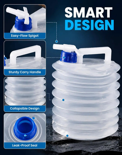 Foldable Water Container With Spigot And Gloves 3L for camping, easy-flow spigot, sturdy carry handle, collapsible design