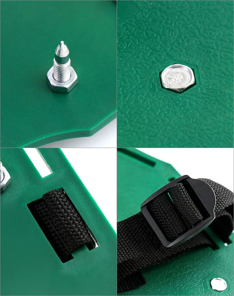 Close-up of Lawn Aerator Shoes With Spikes For Soil Aeration Adjustable Straps And Heavy Duty Buckles One Size Fits All