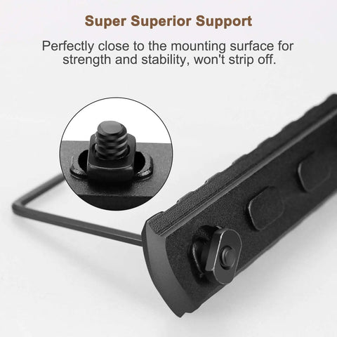 Close-up of Single Picatinny Aluminum Accessory Rail Set with T-nut and screw detail, rounded corner, black finish.