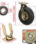 Premium Set Of Four 8 And 10 Inch Heavy Duty Rubber Swivel Caster Wheels with dimensions, showcasing tough design and precision parts.