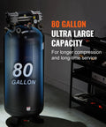 Quiet Badass 80 Gallon Air Compressor 6.5 HP Oil Free Tank showing large tank with 80 gallon capacity for industrial use.