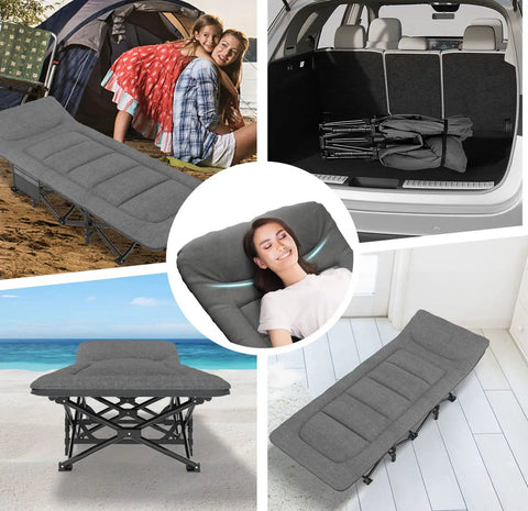 Comfy Built In Cushion Camping Cot With Pillow For Adults Portable Folding Bed for Sleeping in various outdoor and indoor settings