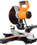 Heavy Duty 10 Inch Sliding Miter Saw With Dual Speed Motor And Razor Sharp Carbide Blade For No Sweat Cuts Quick Angle Adjustments Smooth Operator Build Etl Certified Power Tool close-up of motor and carbide blade