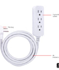 3 Outlet Power Strip With Surge Protection And 8 Foot Braided Extension Cord Grounded Flat Plug 250 Joules 5 Pack Gray White UL Listed