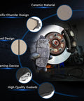 Front view of ILONPA ceramic disc brake pads set with hardware on a brake rotor.