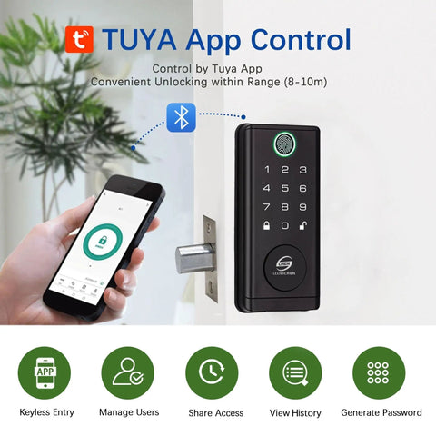 Top Pick Smart Door Lock Keyless Entry Deadbolt Fingerprint with app control, sleek black design, modern security feature, easy access.