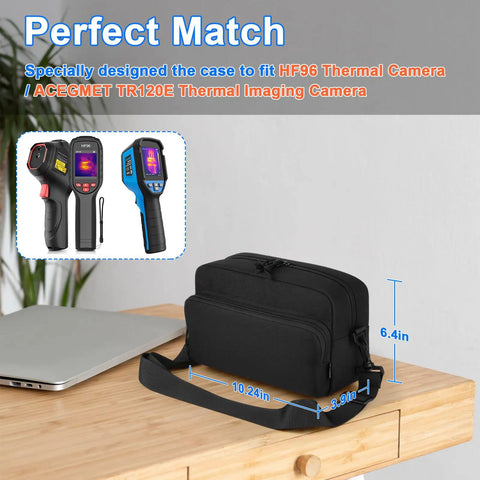 Road Trip Ready Thermal Imager Case For HF96 And ACEGMET TR120E on table, black nylon 900D, shockproof, waterproof with adjustable strap