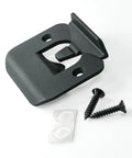Enhanced Door Silencer Strike Plate with Adhesive Bump Stops features matte black finish, screws, and clear bump stops for easy installation.