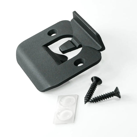 Enhanced Door Silencer Strike Plate with Adhesive Bump Stops features matte black finish, screws, and clear bump stops for easy installation.
