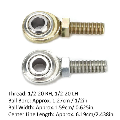 Built Tough Heavy Duty Rod End Heim Joint Set With Half Inch Bore And Half Inch 20 RH LH Male Threads, Stainless Steel, Corrosion Resistant, High Load Lateral Capacity 12200 Lb, Universal Fit For Cars, Motorcycles, ATVs, Boats, CNC Equipment; two rod ends