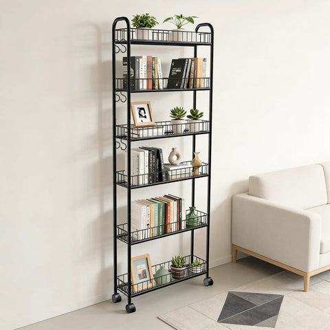 Space Saving 6 Inch Slim Rolling Storage Cart With Wheels, 6 Tier Narrow Space Metal Wire Shelving Unit for Kitchen, Office