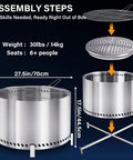 Assembly steps for Smokeless 28 Inch Fire Pit With Stand And Grill Rack For Backyard Fun Large Stainless Steel Wood Burning Outdoor Stove