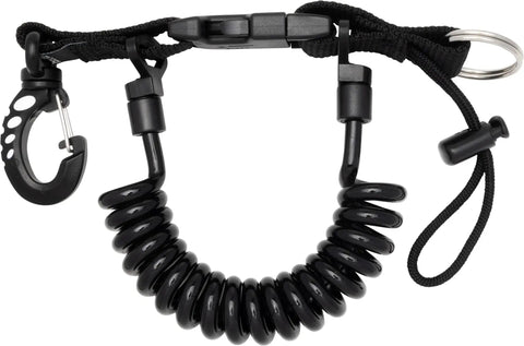 Coiled Lanyard For Securing Dive Gear To BCD With Quick Release Buckle Split Ring And Snap For Accessory Tether During Dives