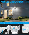 Powerful Outdoor Motion Sensor Flood Light With Adjustable Heads Dusk To Dawn 100 To 277V 5000K Daylight IP65 Aluminum ETL Listed No Nonsense Security Lighting For Homes And Yards illuminating a house exterior.