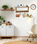 Wall Shelf With Hooks For Entryway And Living Room Must Have Multi Purpose Wooden Shelf With Heavy Duty Metal Hooks Coat Rack Organizer For Hanging Coats Bags Keys Eco Friendly Bamboo And Solid Wood in a home office setup.