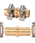 Brass Garden Hose Repair Connector with Clamps Fits Three Fourth Inch or Five Eighth Inch Hoses Durable Stainless Steel Clamps