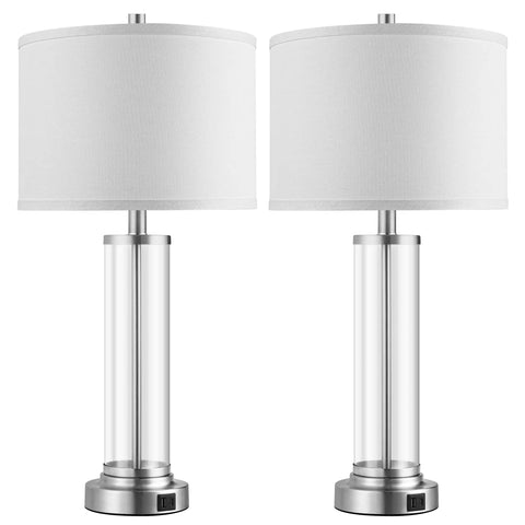Touch Control Table Lamps Set Of 2 With USB A And USB C Ports, 3 Way Dimmable Bedside Lamps For Bedroom And Living Room, Modern Nightstand Lamps With Two LED Bulbs