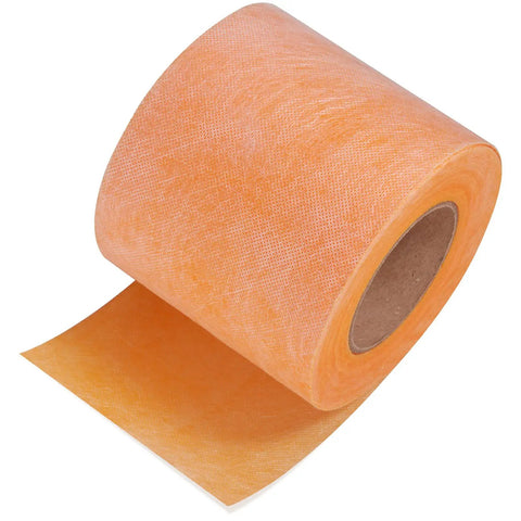 Close-up of orange Waterproof Tile Underlayment Membrane For Shower And Bathroom Floors With Heavy Duty PE Fabric Uncoupling Barrier 5 Inch By 100 Foot Roll Anti Seepage Durable Floor Prep No Fuss Install